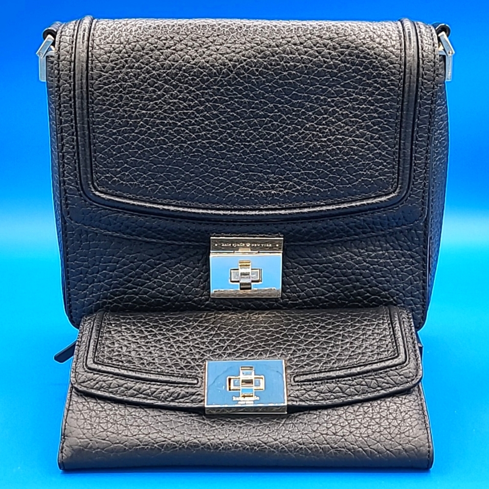 Kate Spade - turnlock pebble leather crossbody bag and wallet bundle